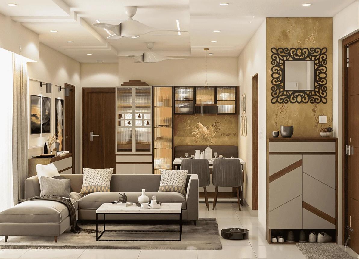 Contemporary living room with layered lighting