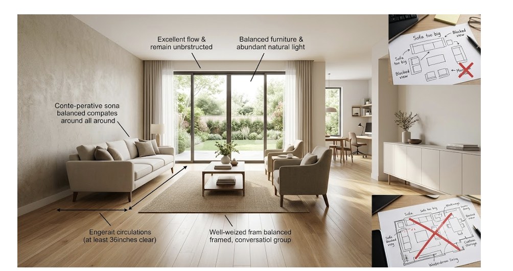 A well-planned living room with excellent flow.